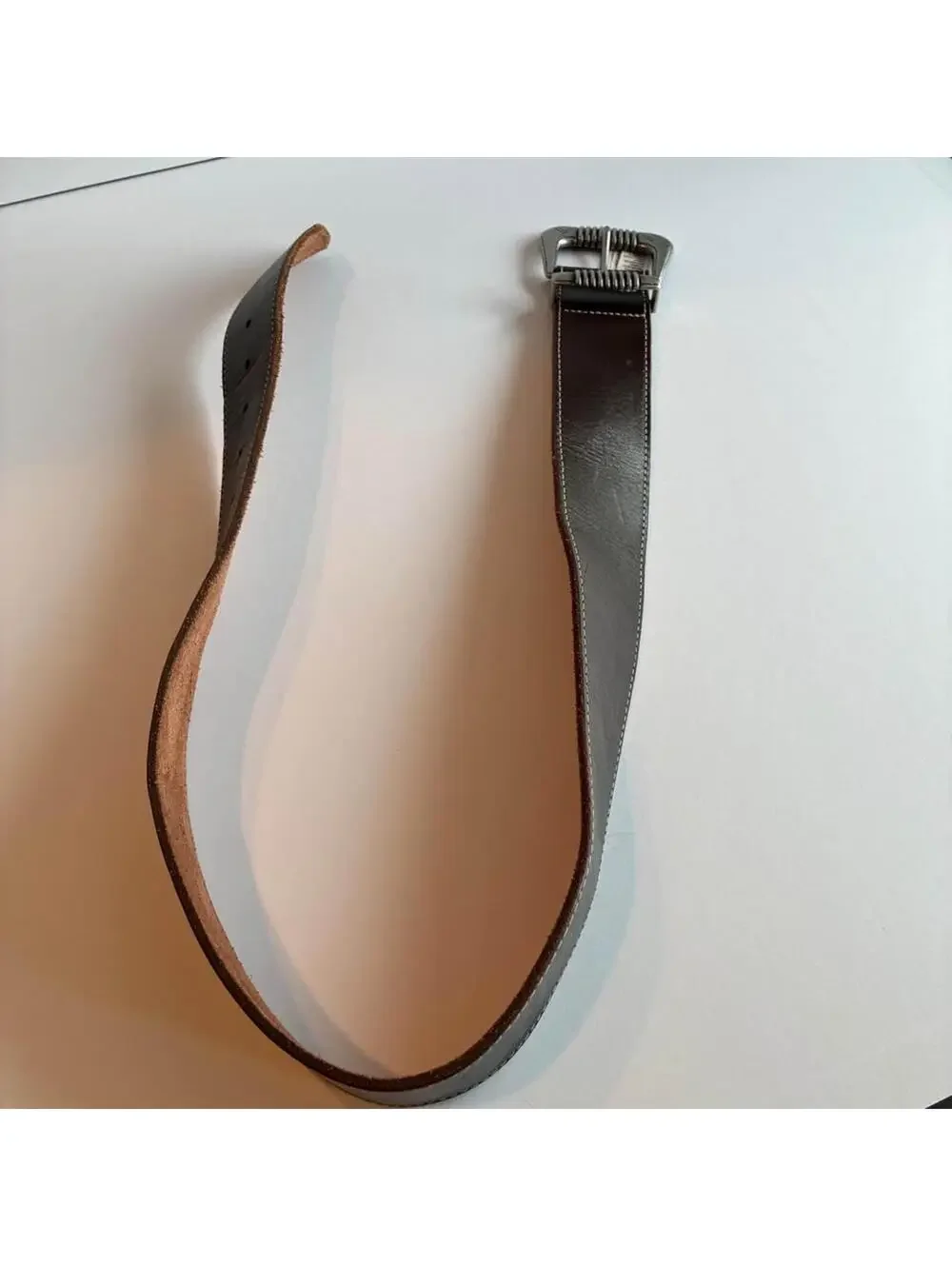 Banana Republic Wide Leather Belt Brown Etched Silver Buckle XS Western Style